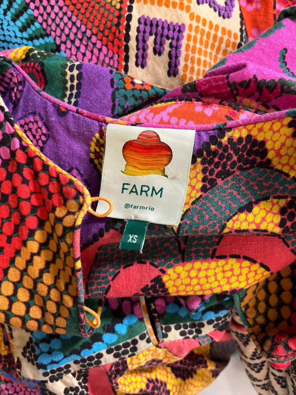 Farm Rio Dotted Patch Scarf Midi Dress Amazonia Tropicool Resort Collection - Picture 11 of 15